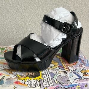 Jeffrey Campbell Amma-NW Crinkle Patent Platform Sandals Black Women's 9 NWB